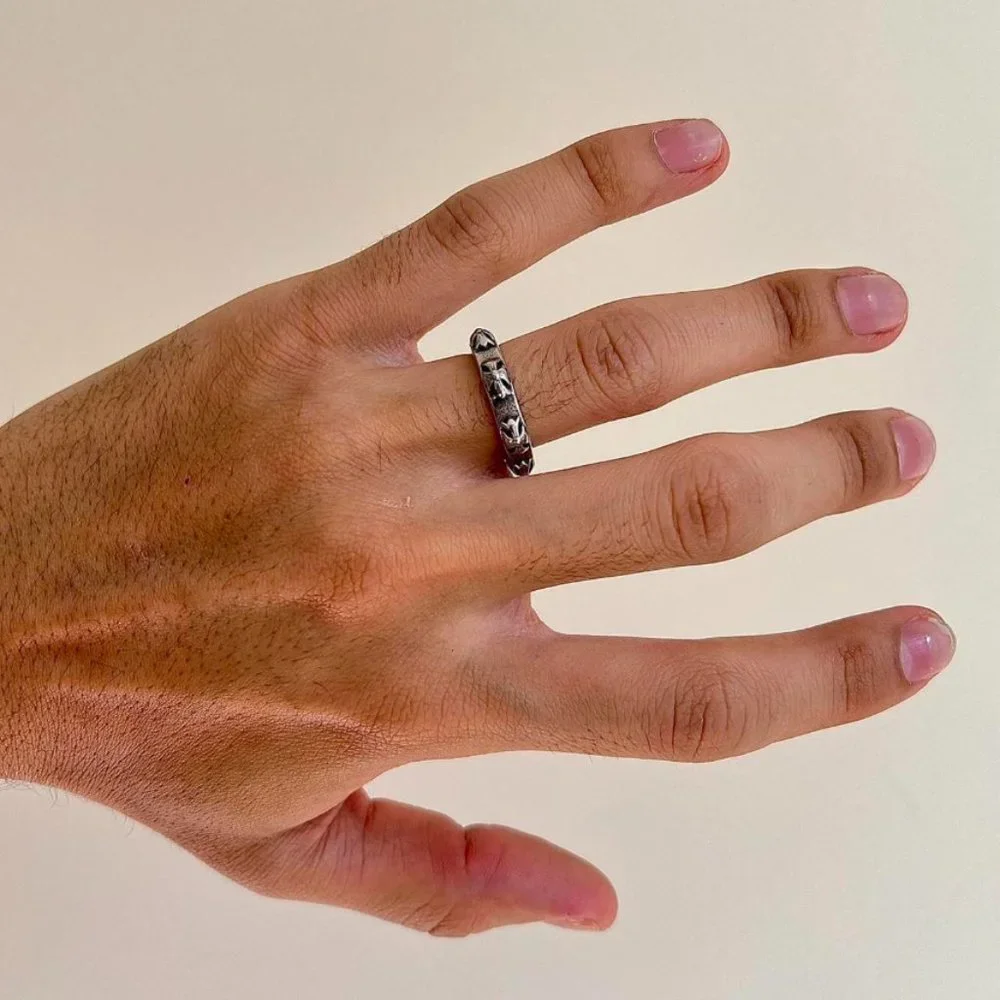 y2k 2000s vintage chrome cross silver ring